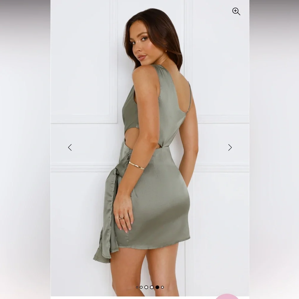 Hello Molly Asymmetrical Satin Dress in Olive - Picture 5 of 7